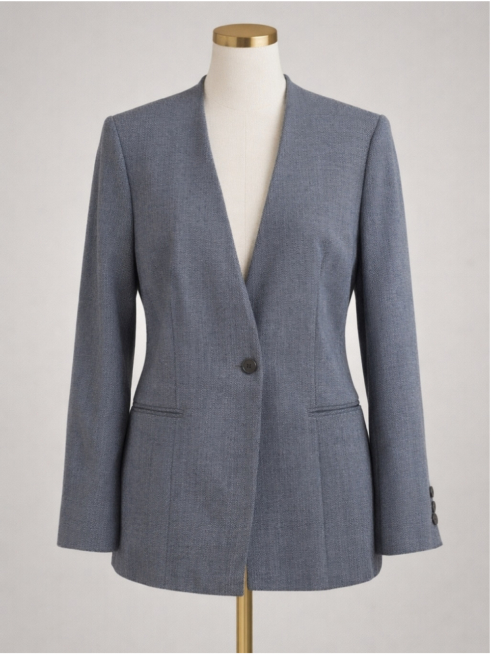 Oscar de la Renta Grey Herringbone Wool Blazer – Size 14W